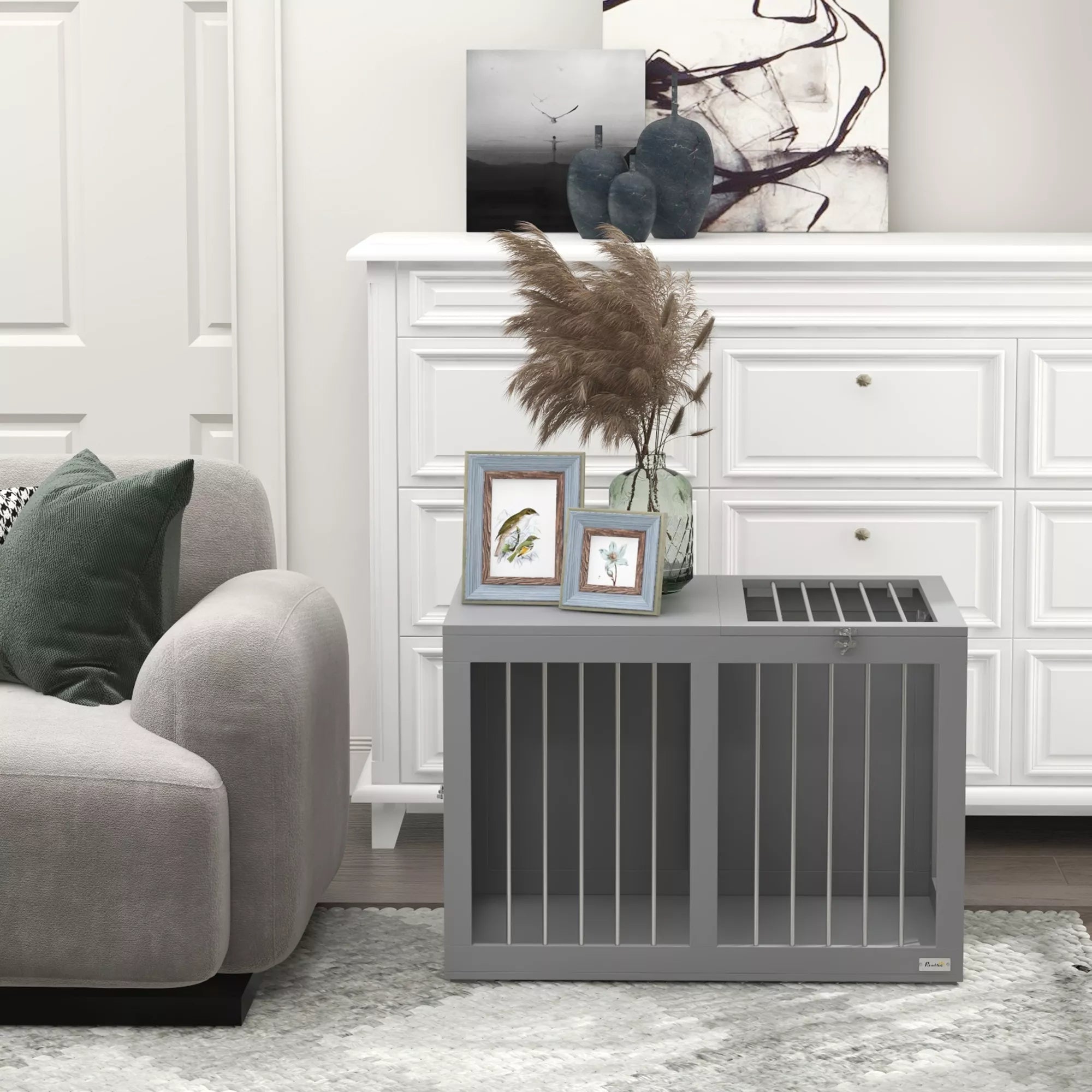 Suņu būris, suņu transportēšanas kaste, 2 durvis, slēdzamas, tērauda režģis, 80 cm x 50 cm x 56,5 cm, pelēks