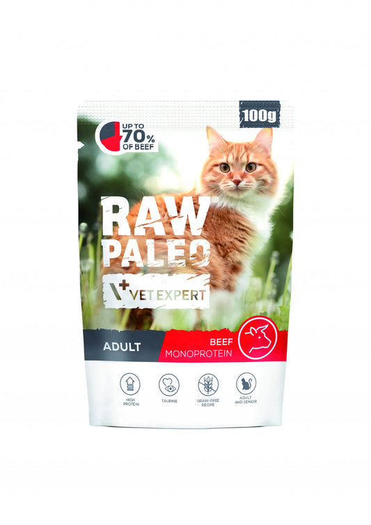 Raw Paleo adult cat - Beef pouch 100g