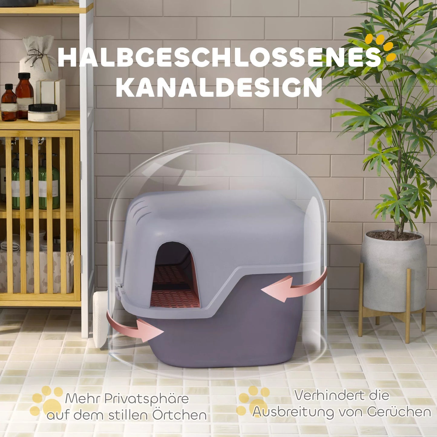 Katės tualetas su dangčiu ir kastuvėliu, lengva valyti, uždaromas, violetinės spalvos