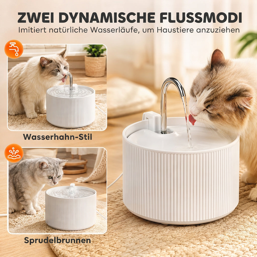 Keraminis gertuvės fontanėlis katėms ir šunims, 2,2 l, su 4 pakopų filtru ir tylia pompa, baltas