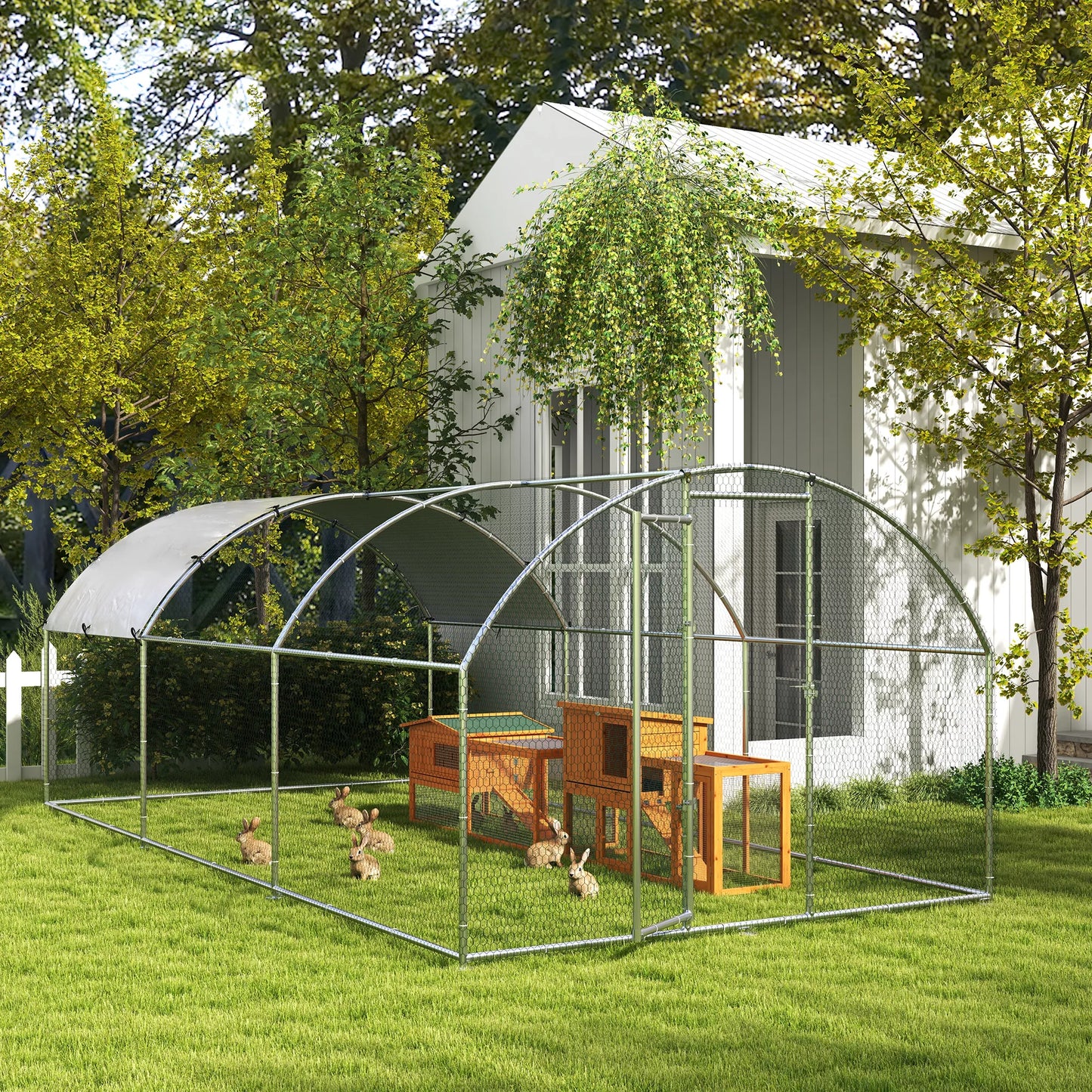 PawHut Mažų gyvūnų gardelis narvas namelis su bituminiu stogu Eglės medienos Oranžinis