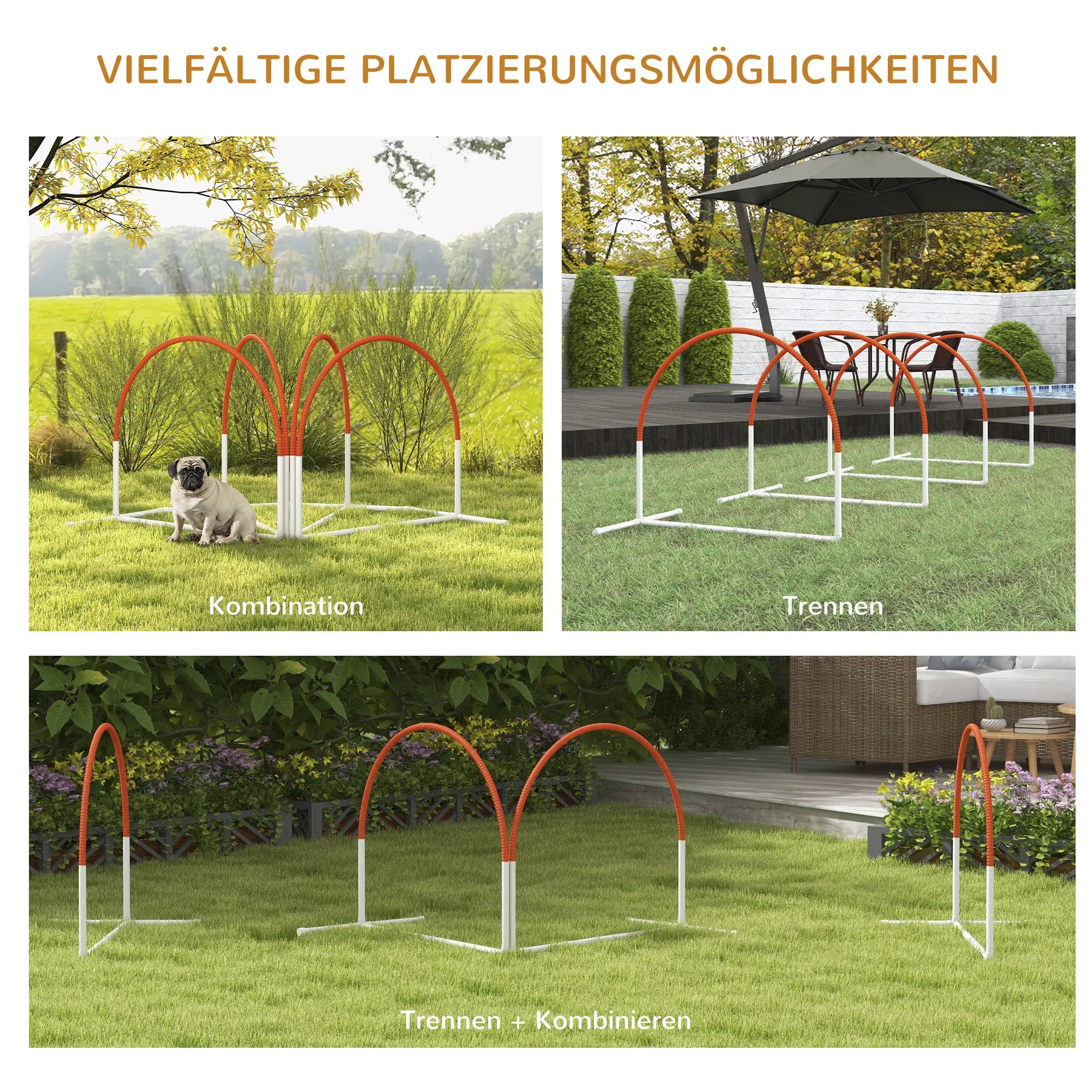 Agilitātes komplekts suņiem, 4 daļas, ar pārnēsāšanas somu, plastmasa, 89x69x99 cm, balts+oranžs