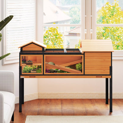 Bruņurupuču māja, mazu dzīvnieku aploks, 2 istabas, 2 stāvi, logi, rampas, aksesuāri, koks, tērauds, dzeltena