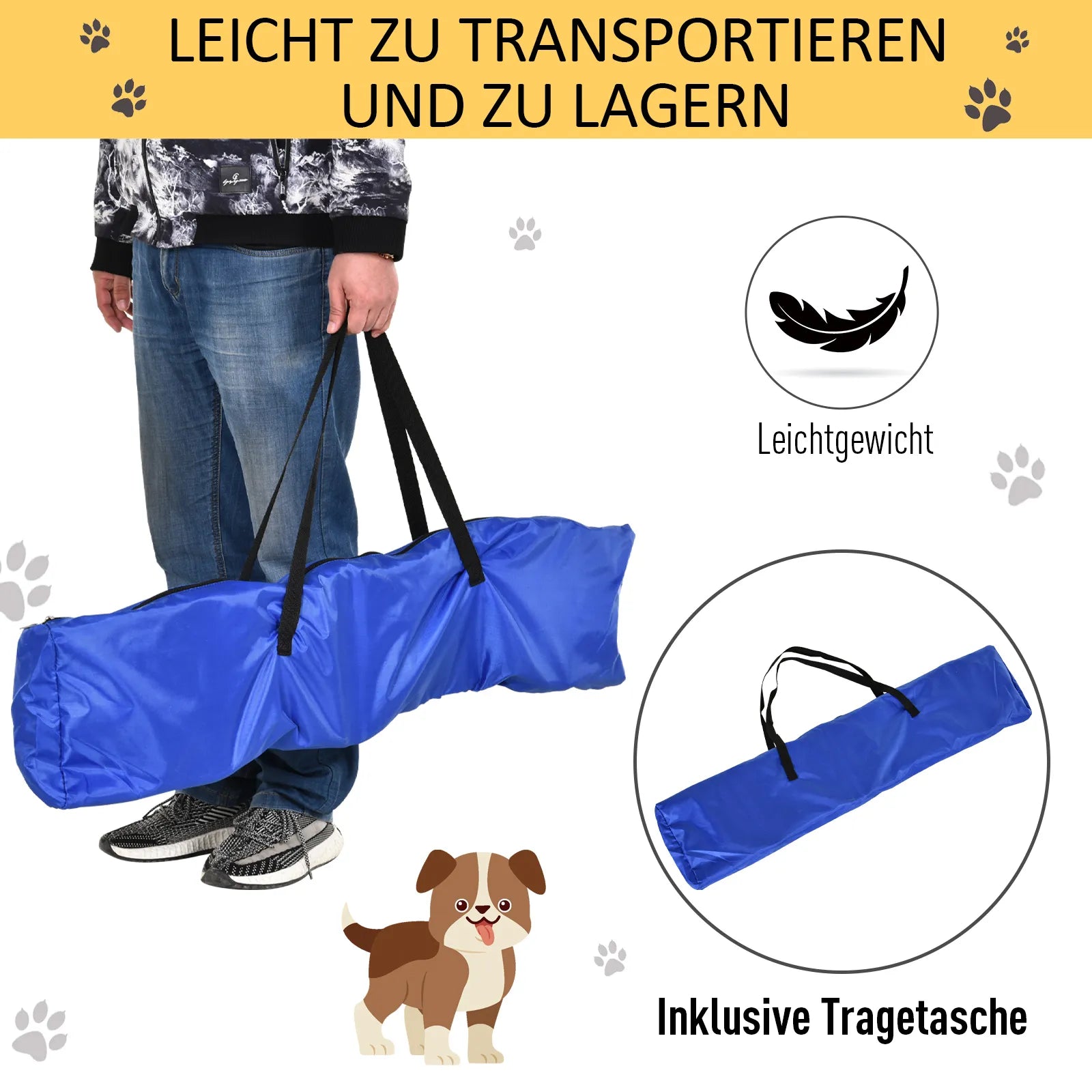 Agility rinkinys šunims, 3 dalių dresūros įranga šunims, vertikalus barjerų rinkinys su 6 slalomo kartimis, reguliuojamo aukščio barjerais, šuolių lanku, transportavimo krepšiu – Agility rinkinys žaidimams ir dresūrai