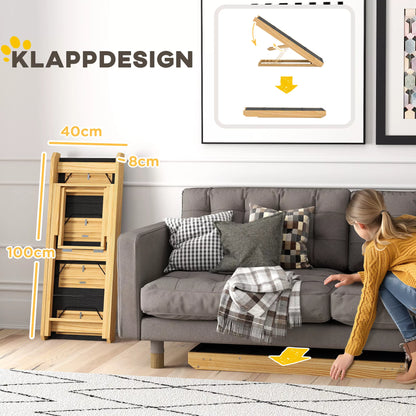 Šunų laipteliai, šunų rampa, reguliuojamas aukštis, neslystantis, sulankstomas, 83x40x62,5 cm, mediena/balta