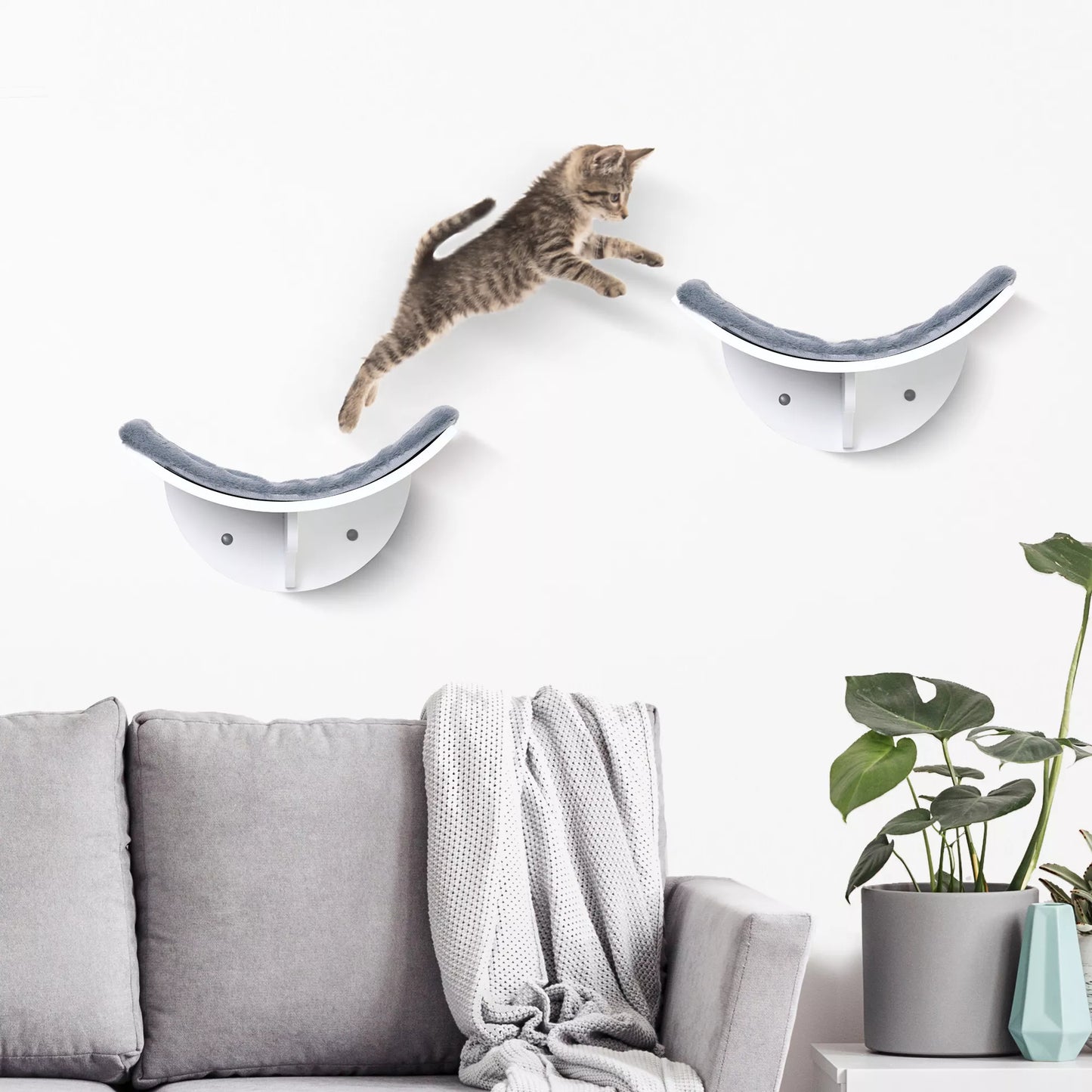 Cat bed on the wall, cat shelf with plush padding, gray, 41 x 28 x 21 cm