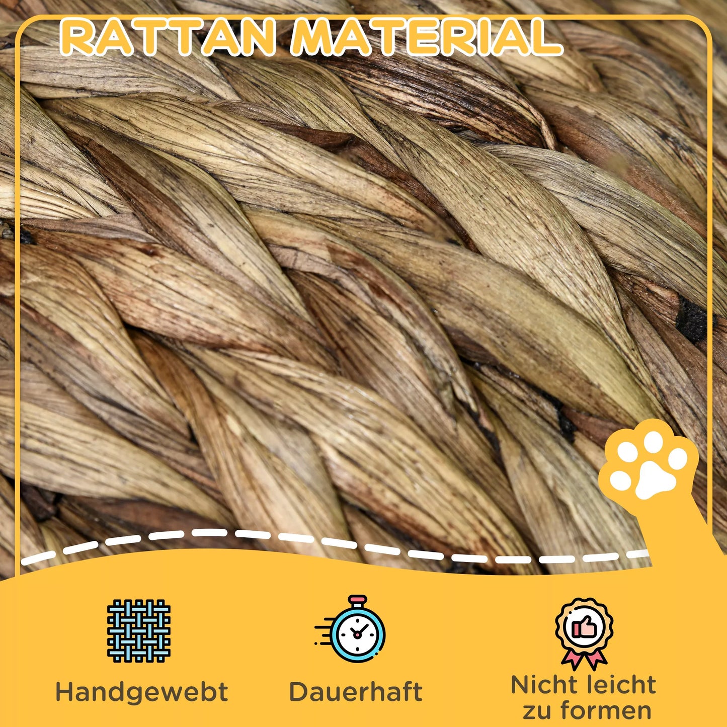 Rattan cat basket, cave, house, bed with cushion, pet bed, water hyacinth, coffee, 40 x 37 x 51 cm