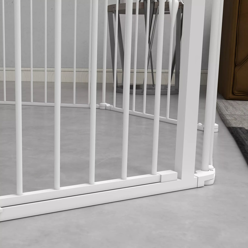 2-in-1 šuniukų aptvaras ir apsauginė tvorelė, 8 paneliai, užrakinamos durys, plienas, 90 cm aukštis, balta