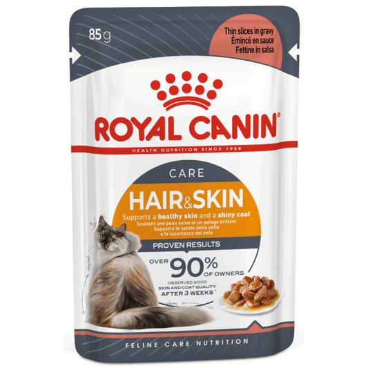 Hair & Skin Care drėgnas pašaras katei Royal Canin (ploni griežinėliai padaže)