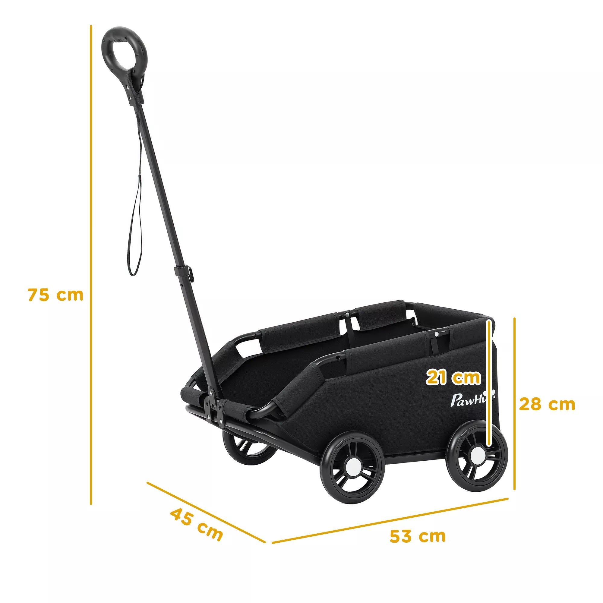 Vežimėlis šunims, sulankstomas šunų vežimėlis mažiesiems šunims iki 4 kg, sulankstomas kačių vežimėlis su rankena, plaunama pagalvėlė, saugos dirželiai, daiktadėžė, 4 ratai, juodas