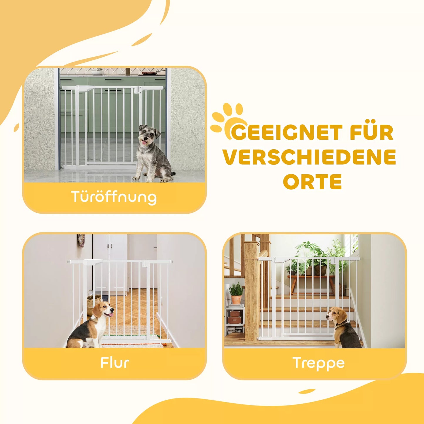 Laiptų apsauginė grotelė be gręžimo su automatiniu uždarymu vaikams, virtuvės laiptams, 76–103 x 76 cm, balta