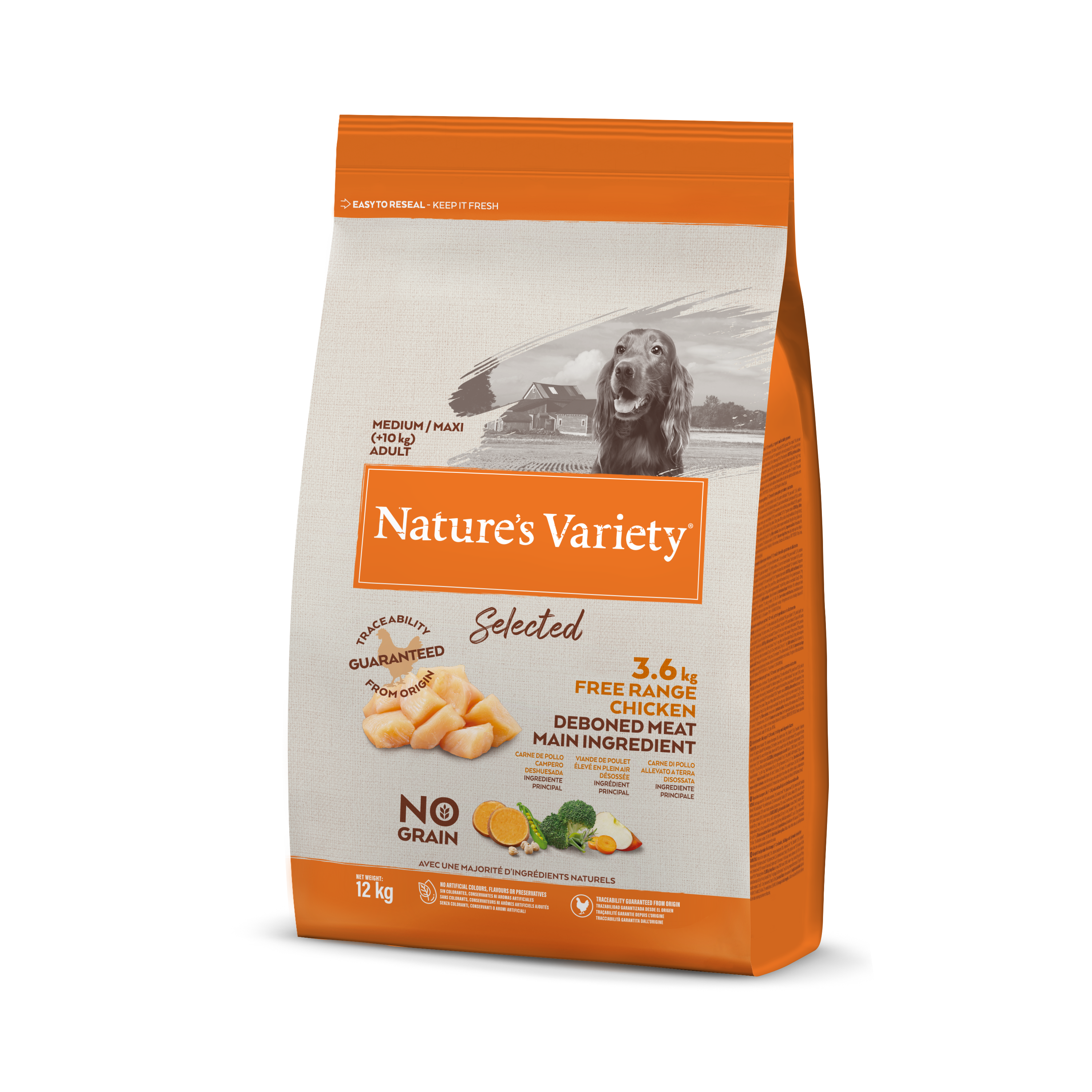 Nature's Variety Selected Med/Max Adult Sausas maistas suaugusiems vidutinių ir didžiųjų veislių šunims su vištiena 12 kg
