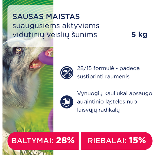 CLUB 4 PAWS PREMIUM „AKTYVAS“. VISAVERTIS PAŠARAS SUAUGUSIEMS AKTYVIEMS VIDUTINIŲ VEISLIŲ ŠUNIMS