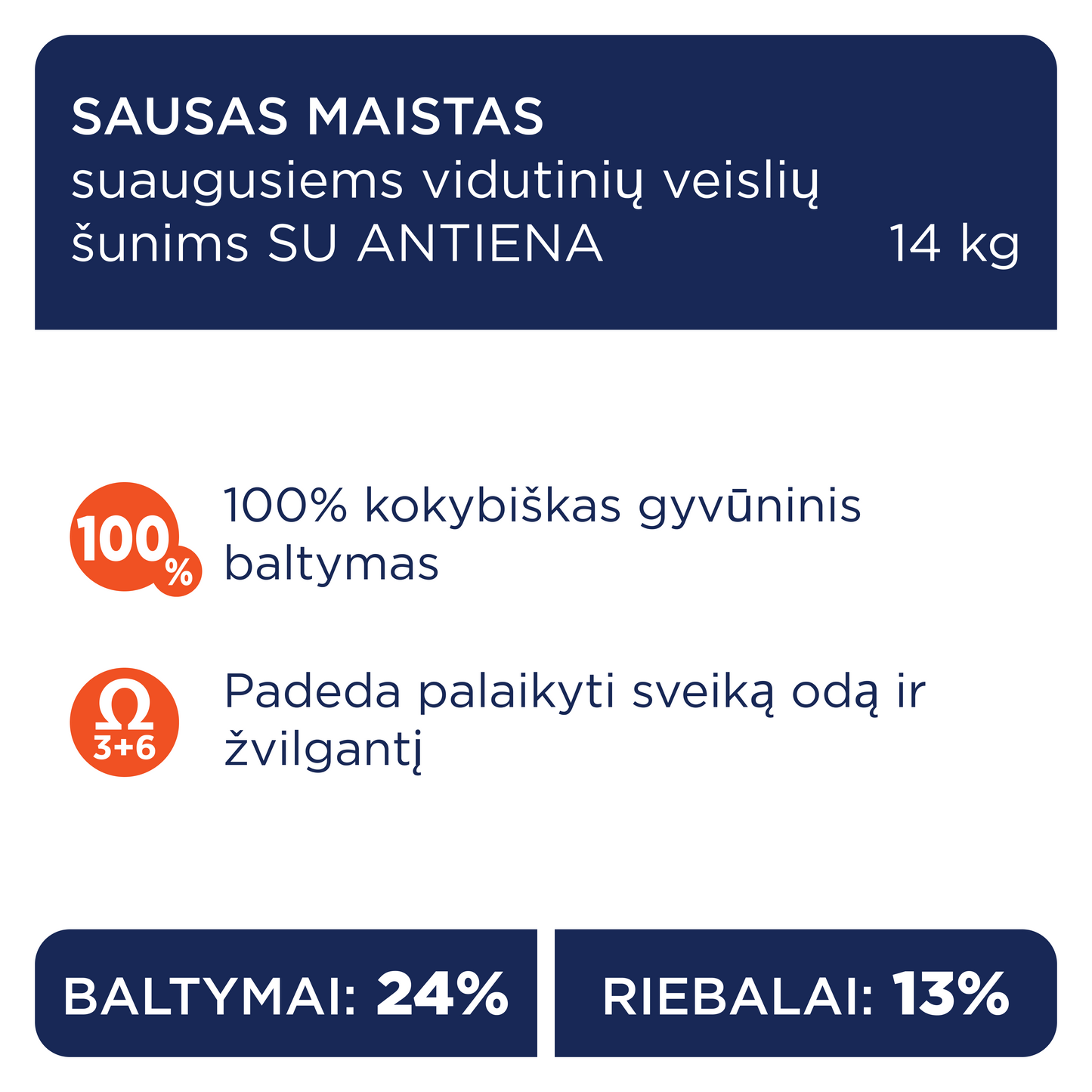 CLUB 4 PAWS PREMIUM VIDUTINIŲ VEISLIŲ SUAUGUSIEMS ŠUNIMS SU ANTIENA. VISAVERTIS SAUSAS PAŠARAS