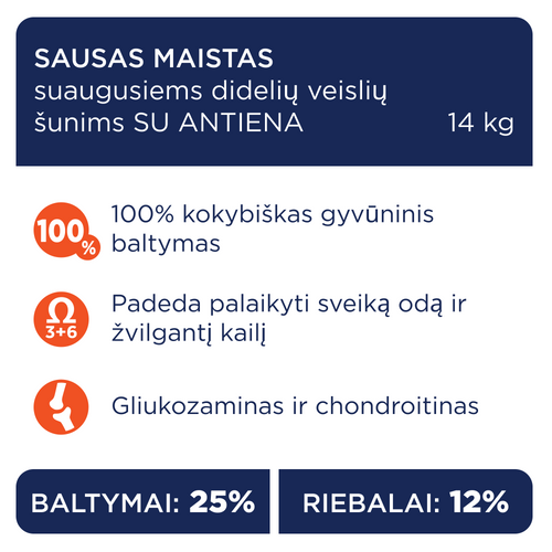 CLUB 4 PAWS Premium sausā barība lielo šķirņu pieaugušiem suņiem ar pīli.