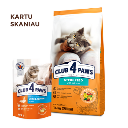 CLUB 4 PAWS PREMIUM SU LAŠIŠA VISAVERTIS SAUSAS PAŠARAS SUAUGUSIOMS STERILIZUOTOMS KATĖMS