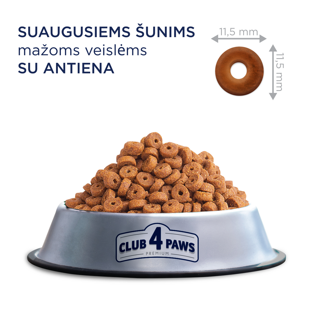 CLUB 4 PAWS Premium mazu šķirņu pieaugušiem suņiem ar pīli. Pilnvērtīga sausā barība