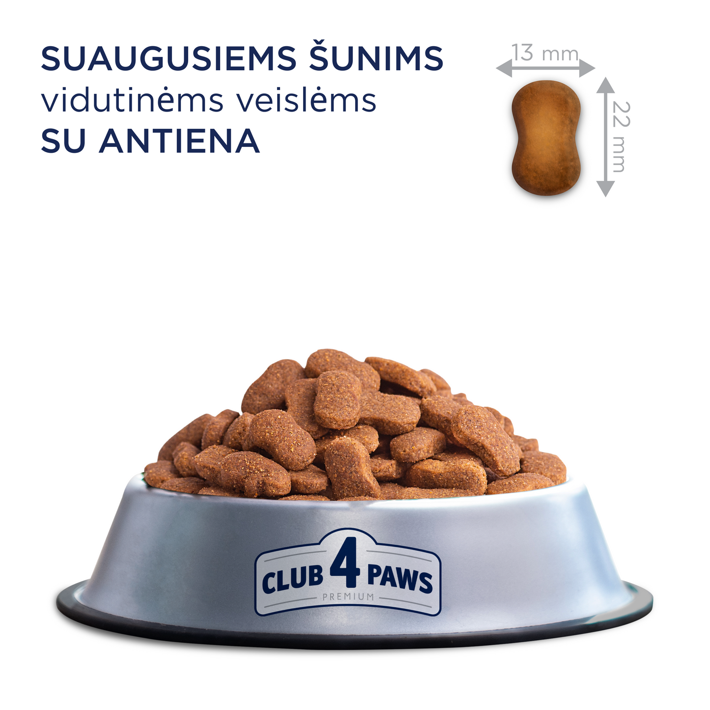 CLUB 4 PAWS PREMIUM VIDUTINIŲ VEISLIŲ SUAUGUSIEMS ŠUNIMS SU ANTIENA. VISAVERTIS SAUSAS PAŠARAS
