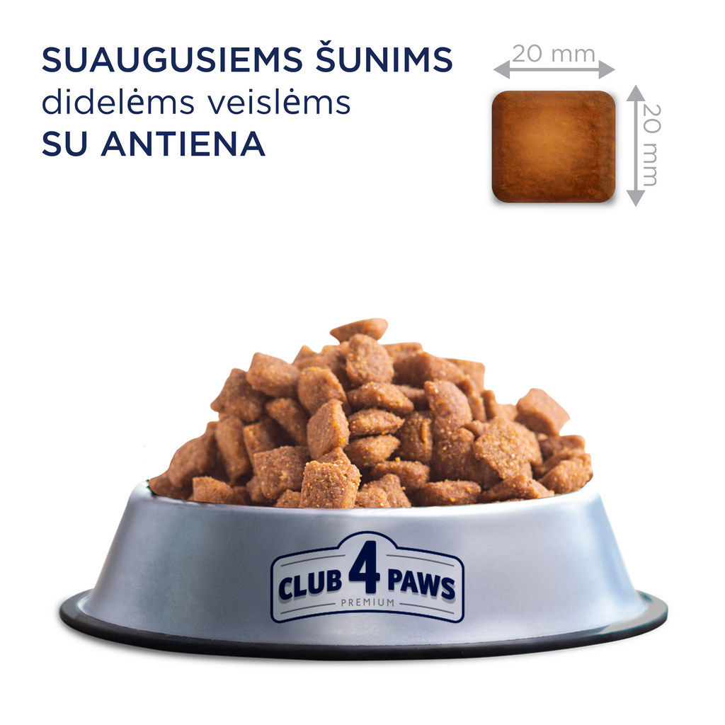 CLUB 4 PAWS Premium sausā barība lielo šķirņu pieaugušiem suņiem ar pīli.