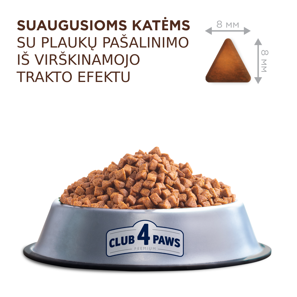 CLUB 4 PAWS Premium palengvinantis plaukų sąvėlų šalinimą. Visavertis pašaras suaugusioms katėms
