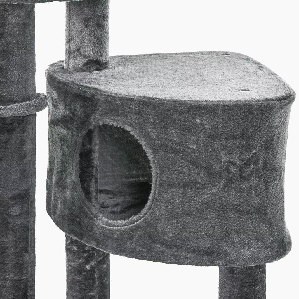 Kaķu māja no grīdas līdz griestiem 220-265 cm, ar rotaļlietām, gultu, šūpuļtīklu, sizala stabiem, platformām, daudzlīmeņu kaķu māja skrāpēšanai, kāpšanas māja vidēja lieluma kaķiem, tumši pelēka