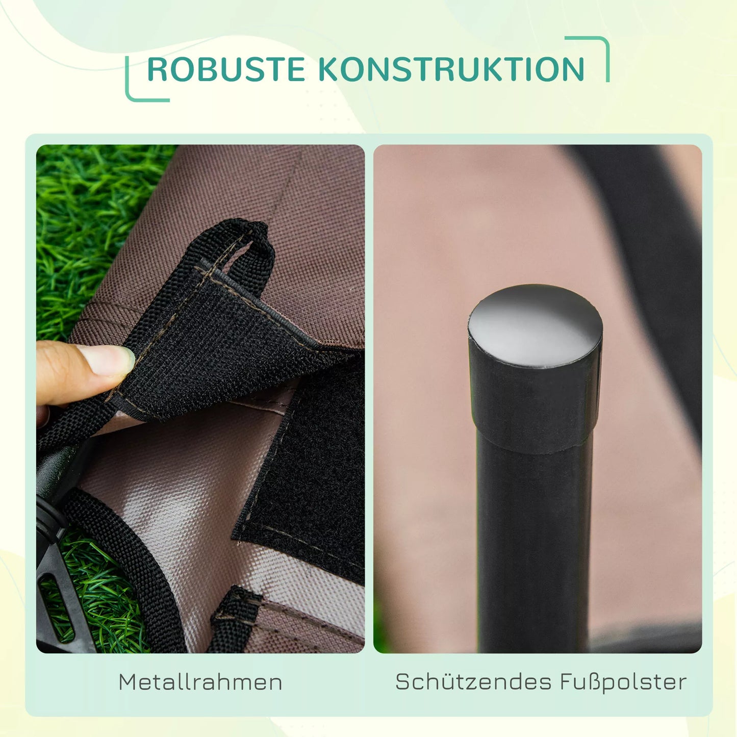 Pakeltas šunų guolis su stogeliu, naminių gyvūnėlių lova lauke su stogu, kvėpuojantis, tafto audinys kempingui, kavos spalvos, 76 x 61 x 73 cm