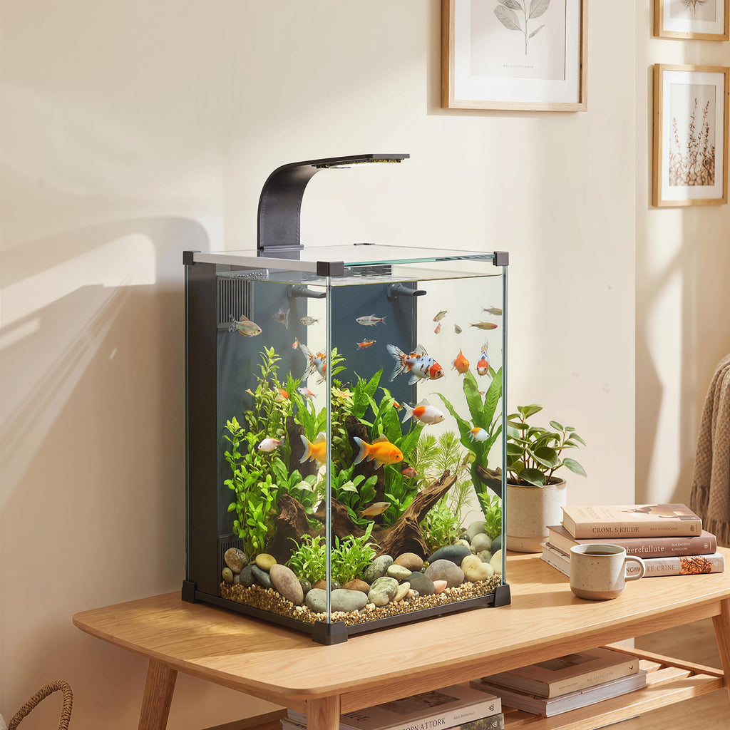 Akvariumo komplektas 36 l su LED apšvietimu, filtru ir pompa, 30x30x45,5 cm, juodas