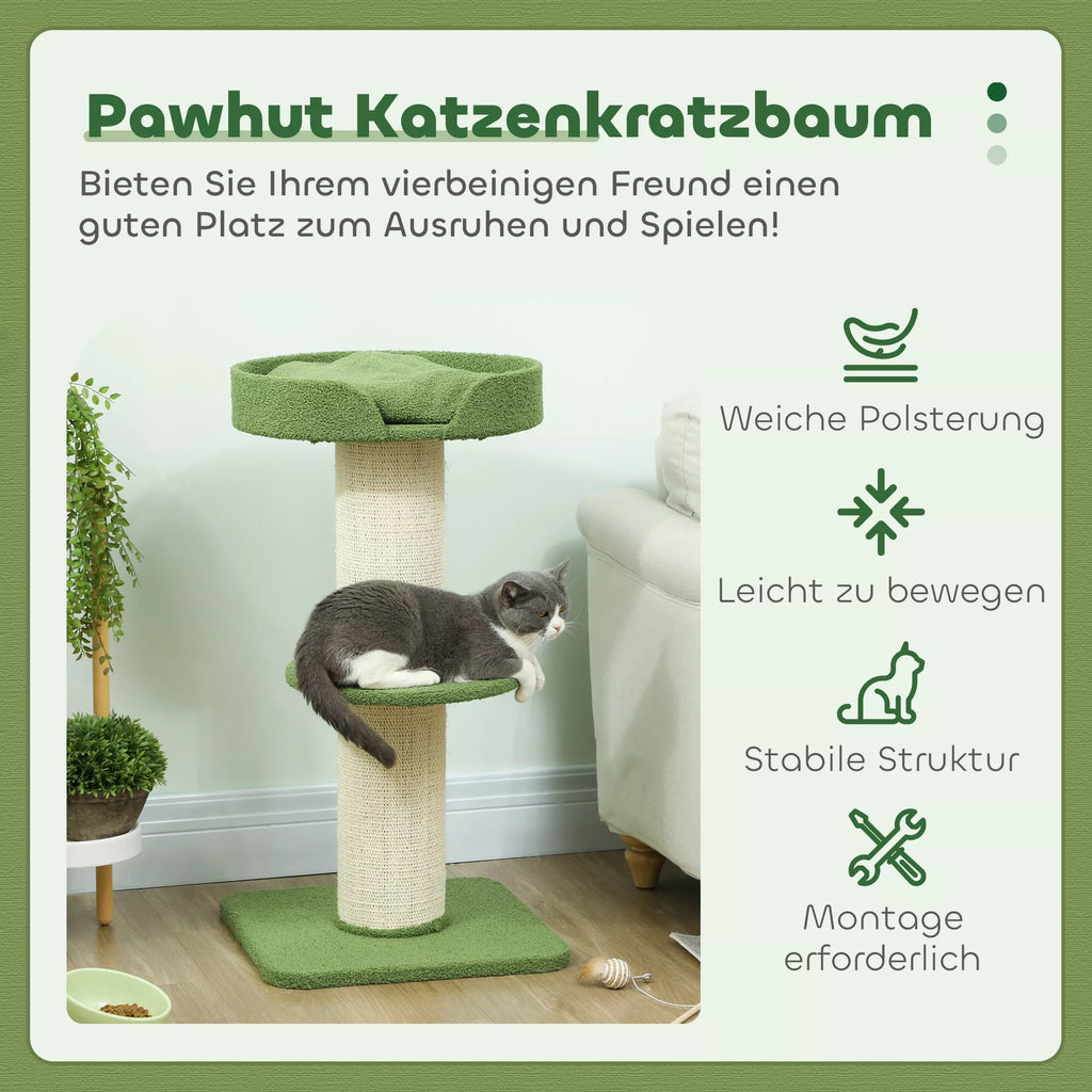 Kaķu māja 91 cm, rotaļu māja ar kaķu gultu, platforma no aitas vilnas, zaļa