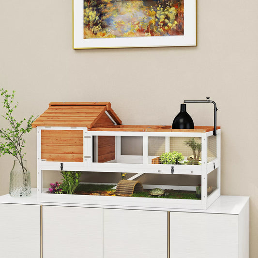 Vėžlių namelis, 2 aukštų aptvaras, lempų laikiklis, mažų gyvūnų narvelis, oranžinis