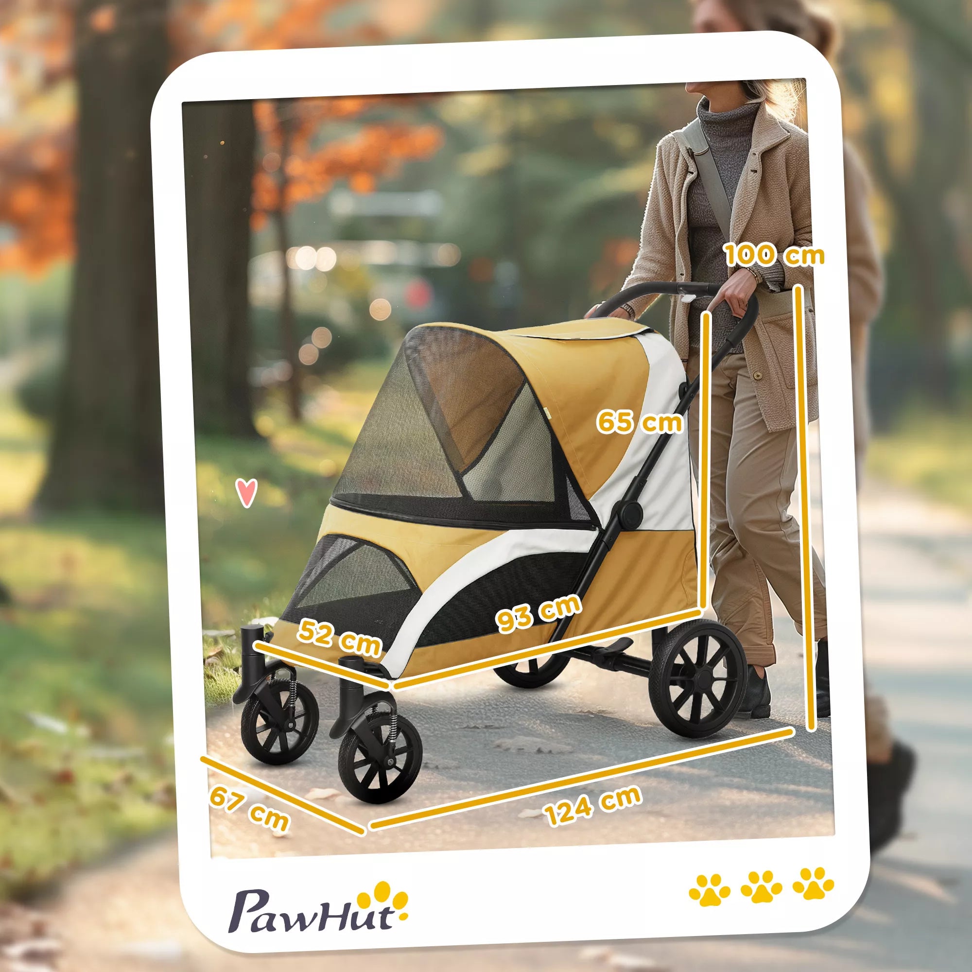 Šunų vežimėlis, sulankstomas šunų vežimėlis dideliems šunims, keturratis naminių gyvūnų vežimėlis, saugos dirželiai, stabdžiai, rudos spalvos