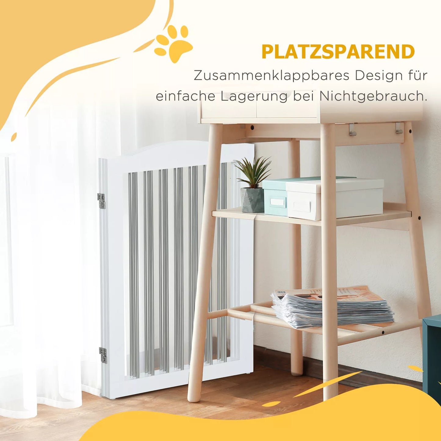 Suņu vārtiņi, salokāmi, regulējama forma, suņiem līdz 20 kg, 154 x 80 x 30 cm, balti