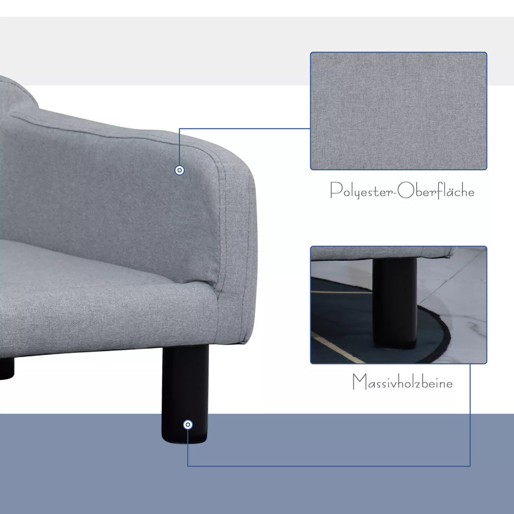 Šunų sofa su minkštu užvalkalu, naminių gyvūnėlių sofa su medinėmis kojelėmis, šunų guolis 82 x 54 x 36 cm