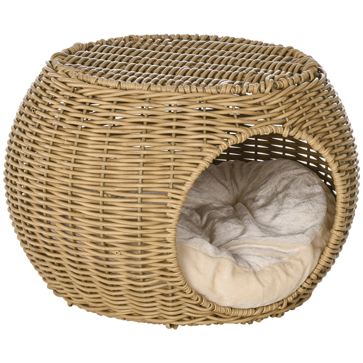 Pintas namelis katėms su 2 aukštais ir pagalvėle, Ø40x30 cm, katėms iki 3,5 kg, šviesiai rudas