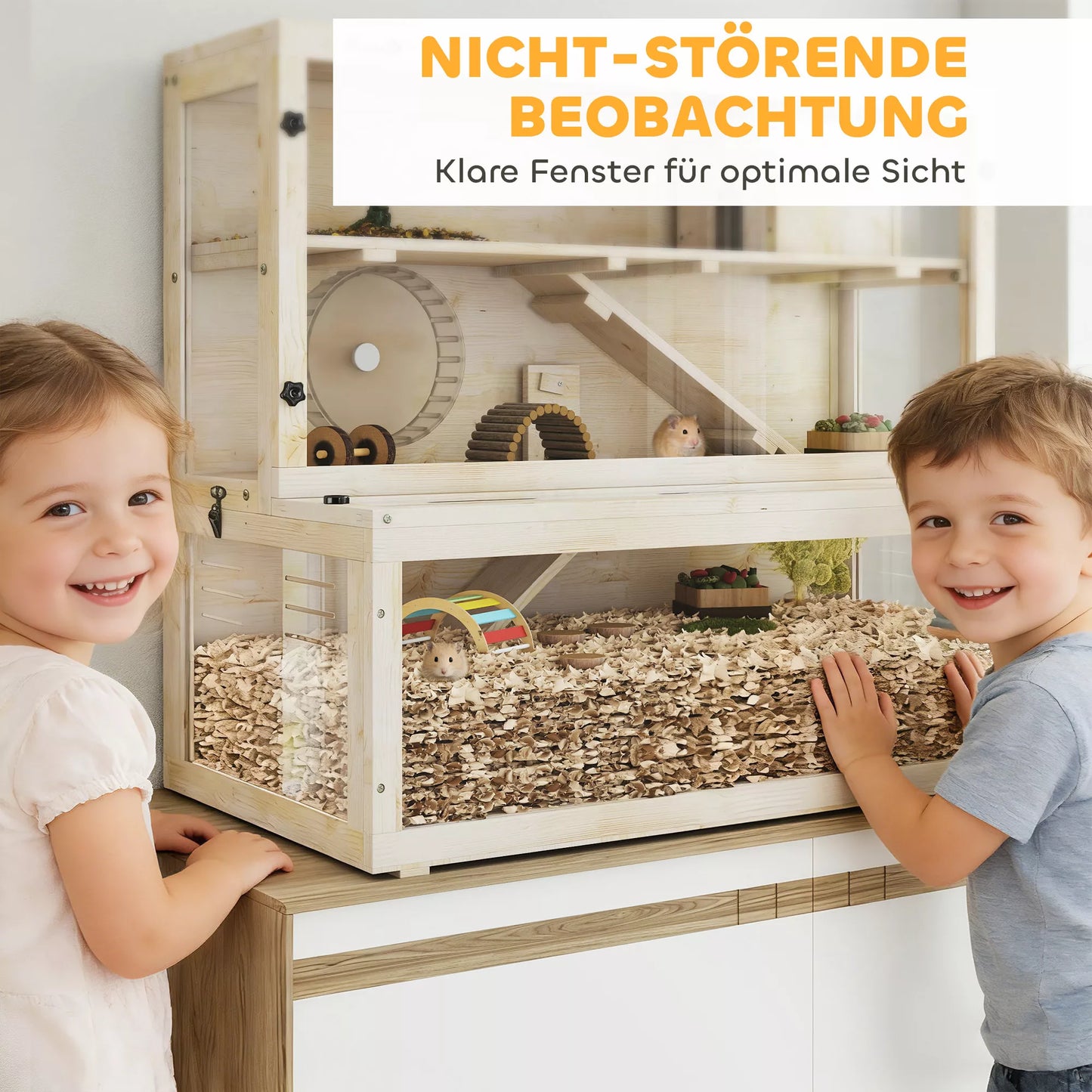 Hamsterio narvelis, 3 lygiai, namelis, priedai, 100 x 50 x 84 cm, keliems smulkiesiems gyvūnams, mediena, plastikas