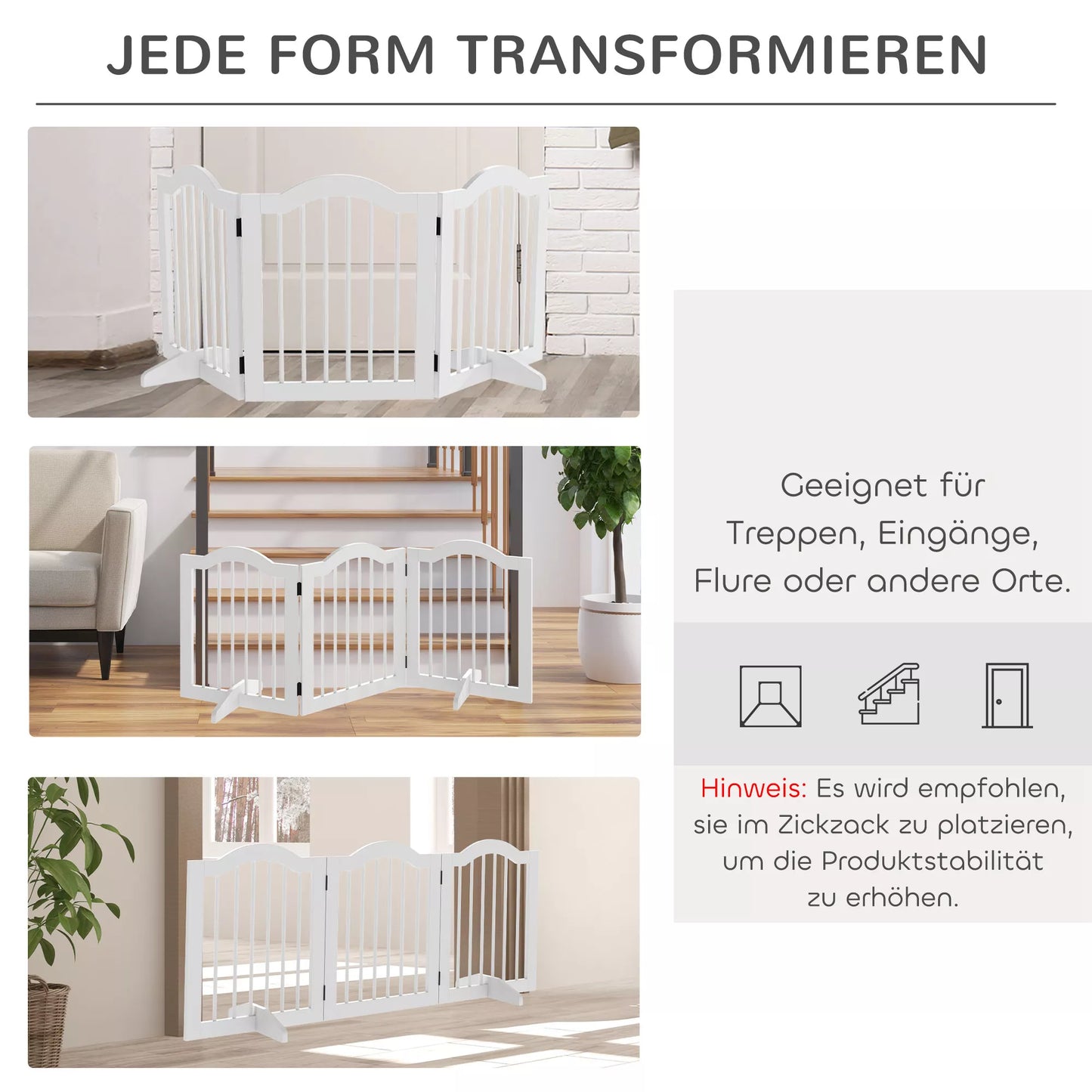 Sulankstoma 3 dalių tvorelė šuniui, 154,5 x 61 cm. Šunų varteliai su durelėmis, apsauginiai durelių varteliai su 2 atraminėmis kojelėmis, laisvai pastatomi laiptų turėklų varteliai virtuvei, koridoriui, balti