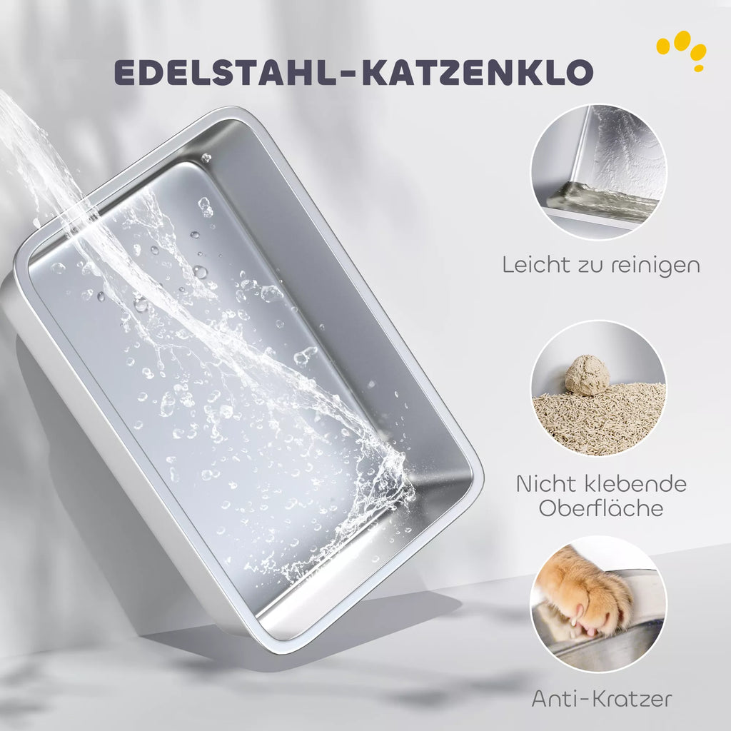 Kačių tualetas, nerūdijančio plieno, XL vidaus erdvė, su kastuvėliu, šviesiai pilkas