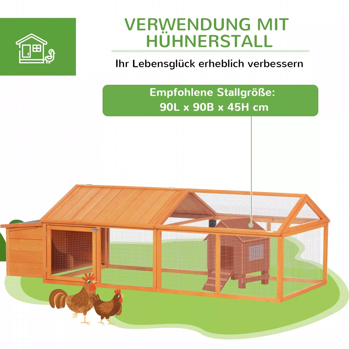 Vištidė Laisvai laikomų paukščių aptvaras 2,4 x 1,125 x 0,76 m Laisvai laikomų paukščių aptvaras su spyna Atverčiamos durys Stogas Eglės mediena Oranžinė