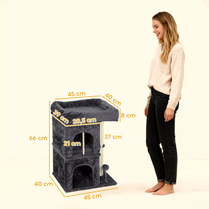 Katės draskyklė, Katės bokštelis, 2 urvai, platforma, sisalio stulpas, kompaktiškas, tamsiai pilkas