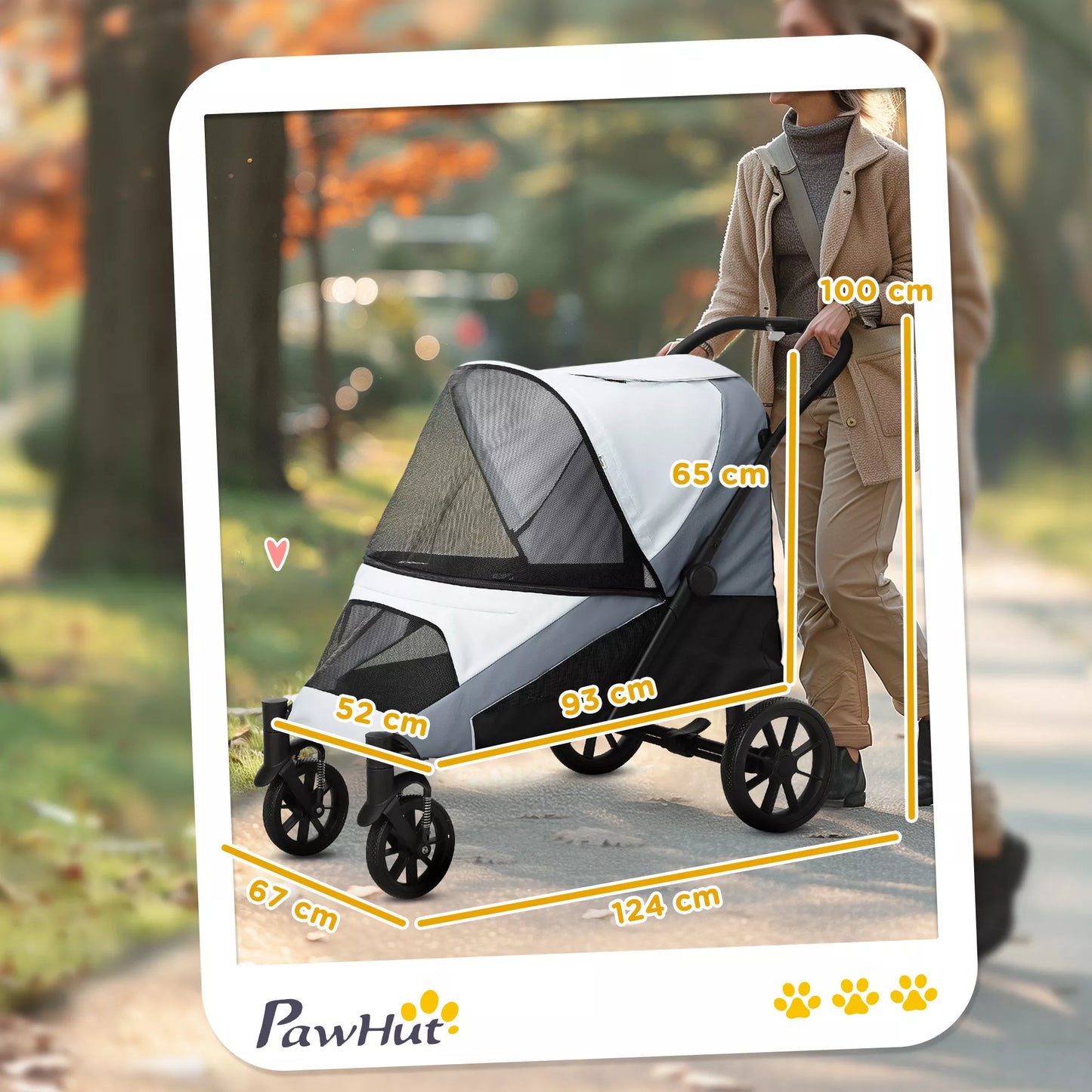 Suņu ratiņi, saliekami ratiņi lieliem suņiem, mājdzīvnieku ratiņi ar 4 riteņiem, drošības jostām, bremzēm, pelēki