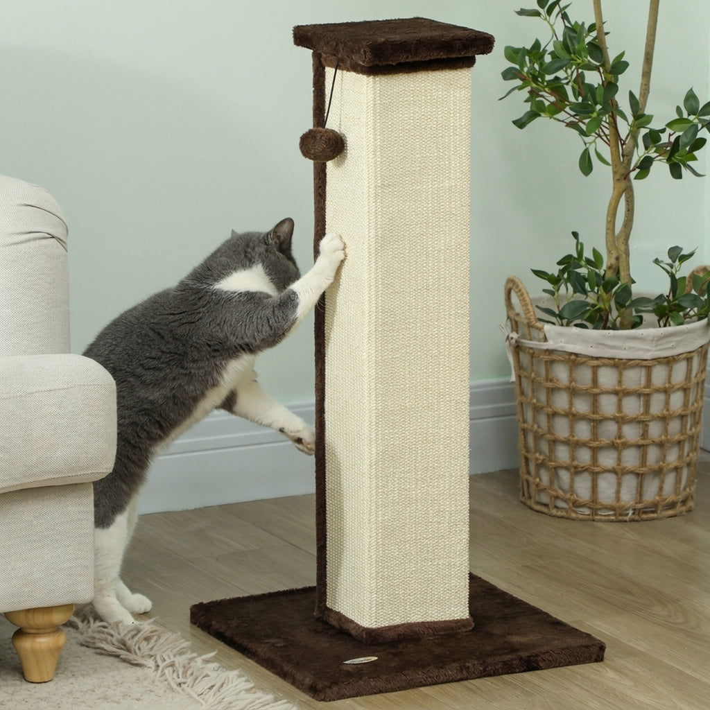 Draskyklė 81 cm su kabančiu kamuoliuku, sizalio stulpu ir pliušu, katėms iki 5 kg, kreminė/ruda