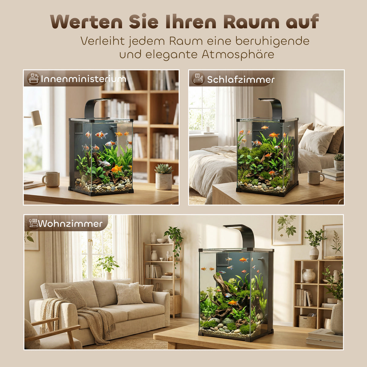 Akvariumo komplektas 36 l su LED apšvietimu, filtru ir pompa, 30x30x45,5 cm, juodas