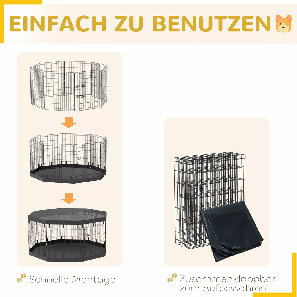 Kucēnu aploks, 76 cm augsts / ~2,5 m², 8 paneļi, grīdas segums, kombinēts jumts