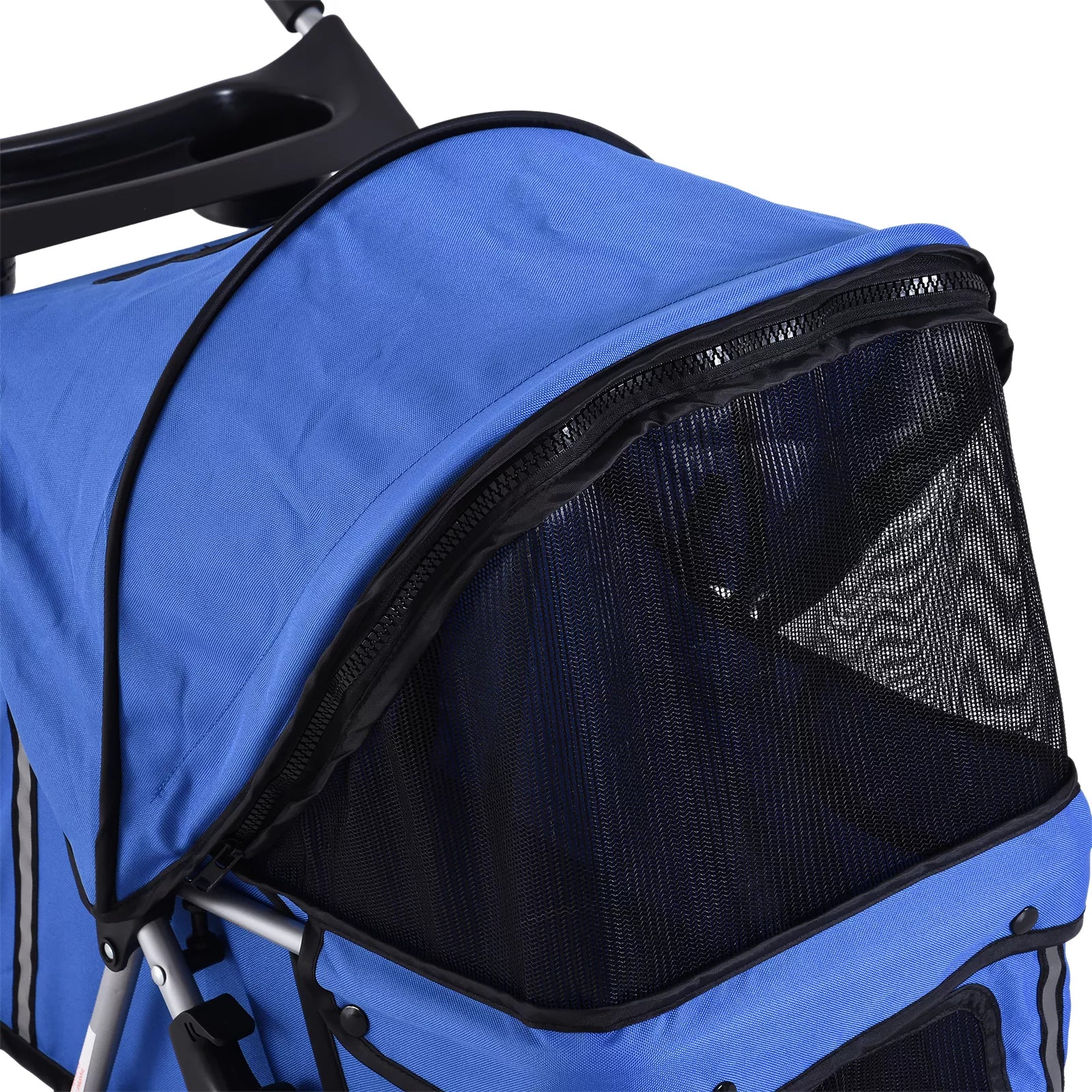 Salokāmi suņu ratiņi līdz 10 kg, ar regulējamu jumtiņu, 2 krūzīšu turētājiem un apakšējo trauku, zili