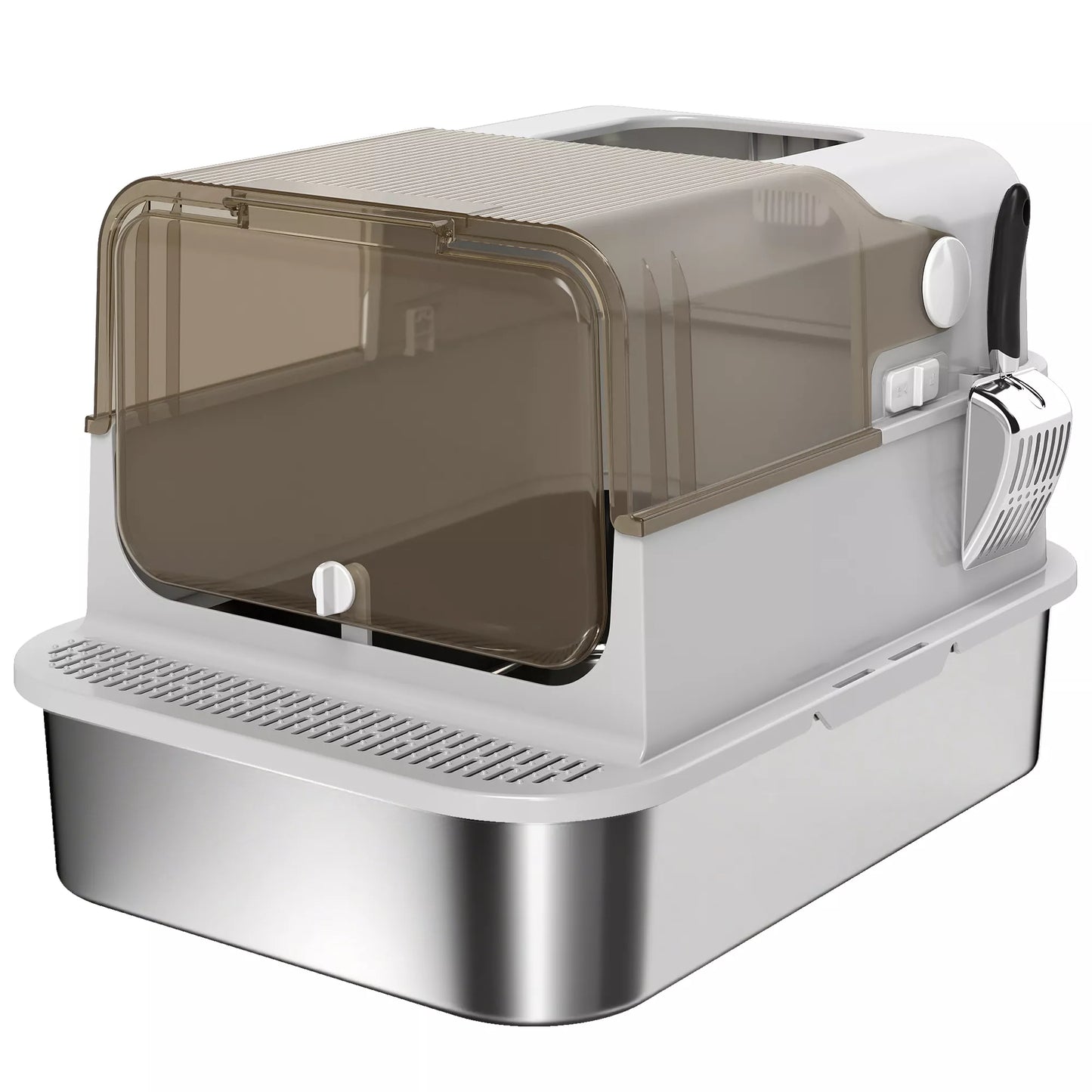 Nerūdijančio plieno kačių tualetas su atverčiamu dangčiu ir samteliu (iki 12 kg) XXL
