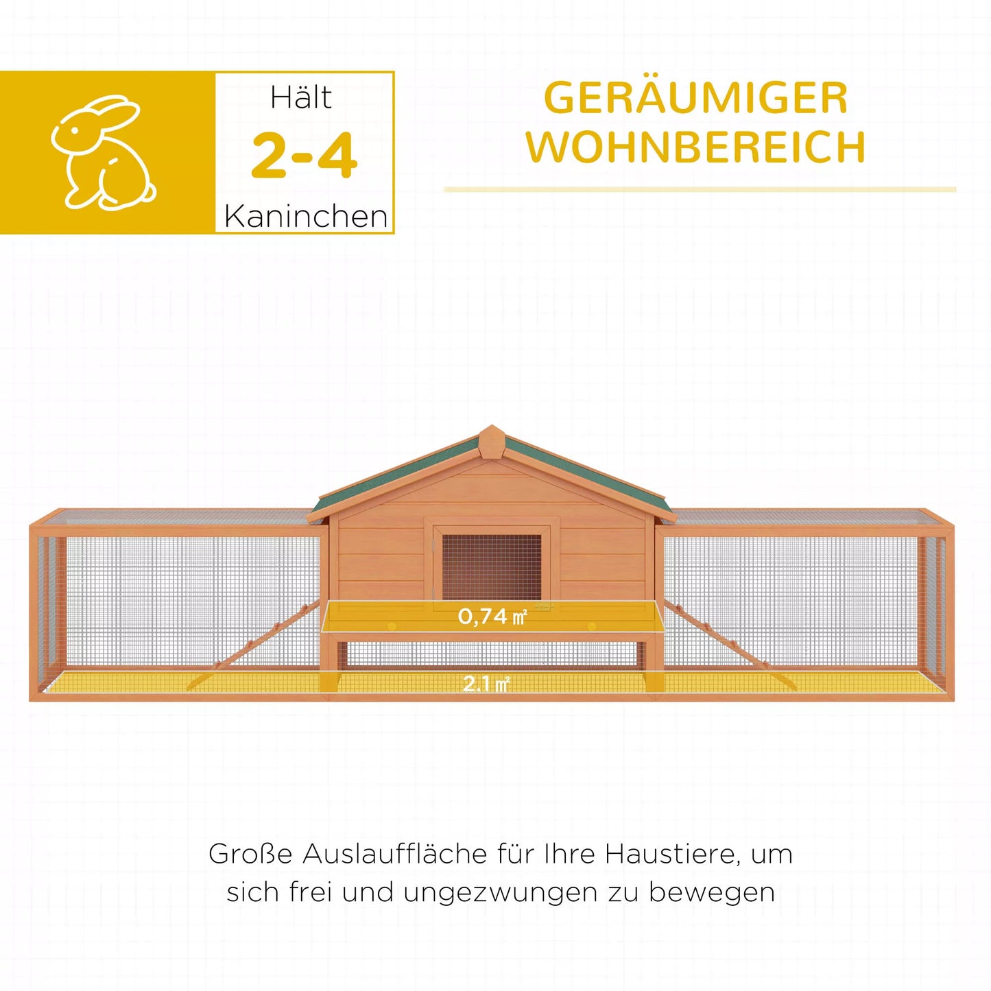 Mazo dzīvnieku kūts/būris ar 2 āra aplokiem, 2 rampām, 309 cm x 79 cm x 86 cm, dabīga + zaļa krāsa