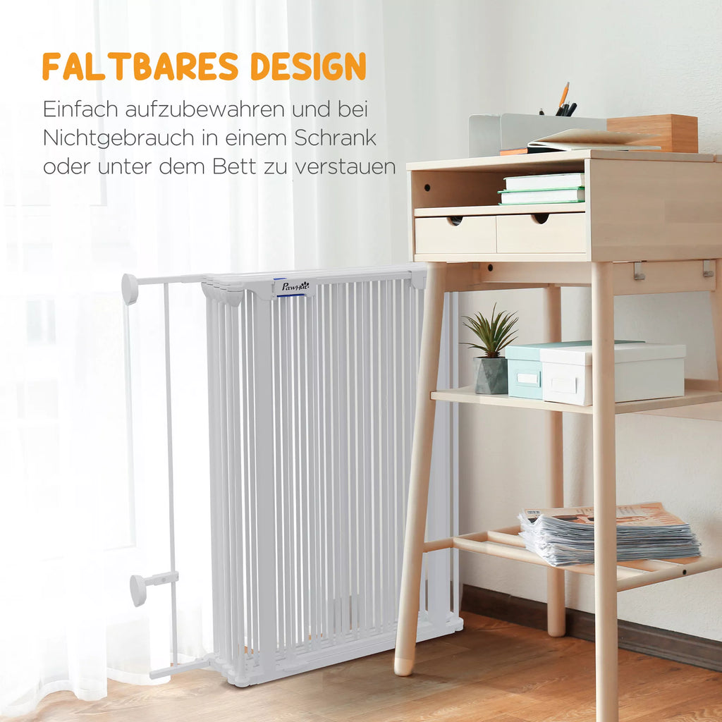 2-in-1 šuniukų aptvaras ir apsauginė tvorelė, 8 paneliai, užrakinamos durys, plienas, 90 cm aukštis, balta