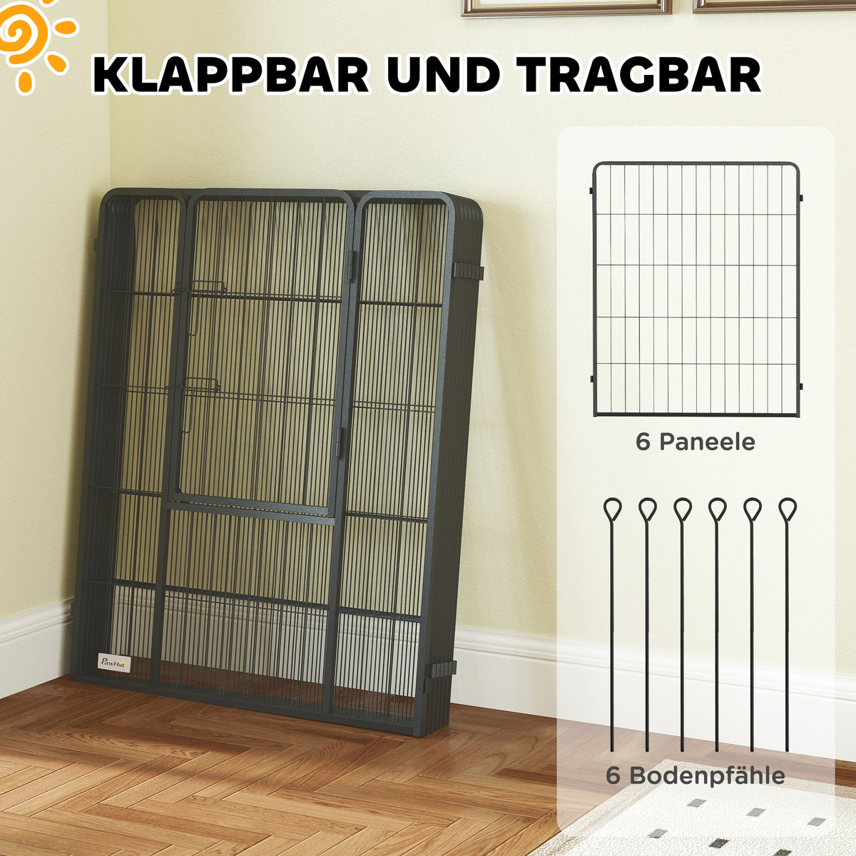 Aptvaras šunims iš 6 plieninių plokščių, 160x80x100 cm, sulankstomas, su durelėmis, pilkas