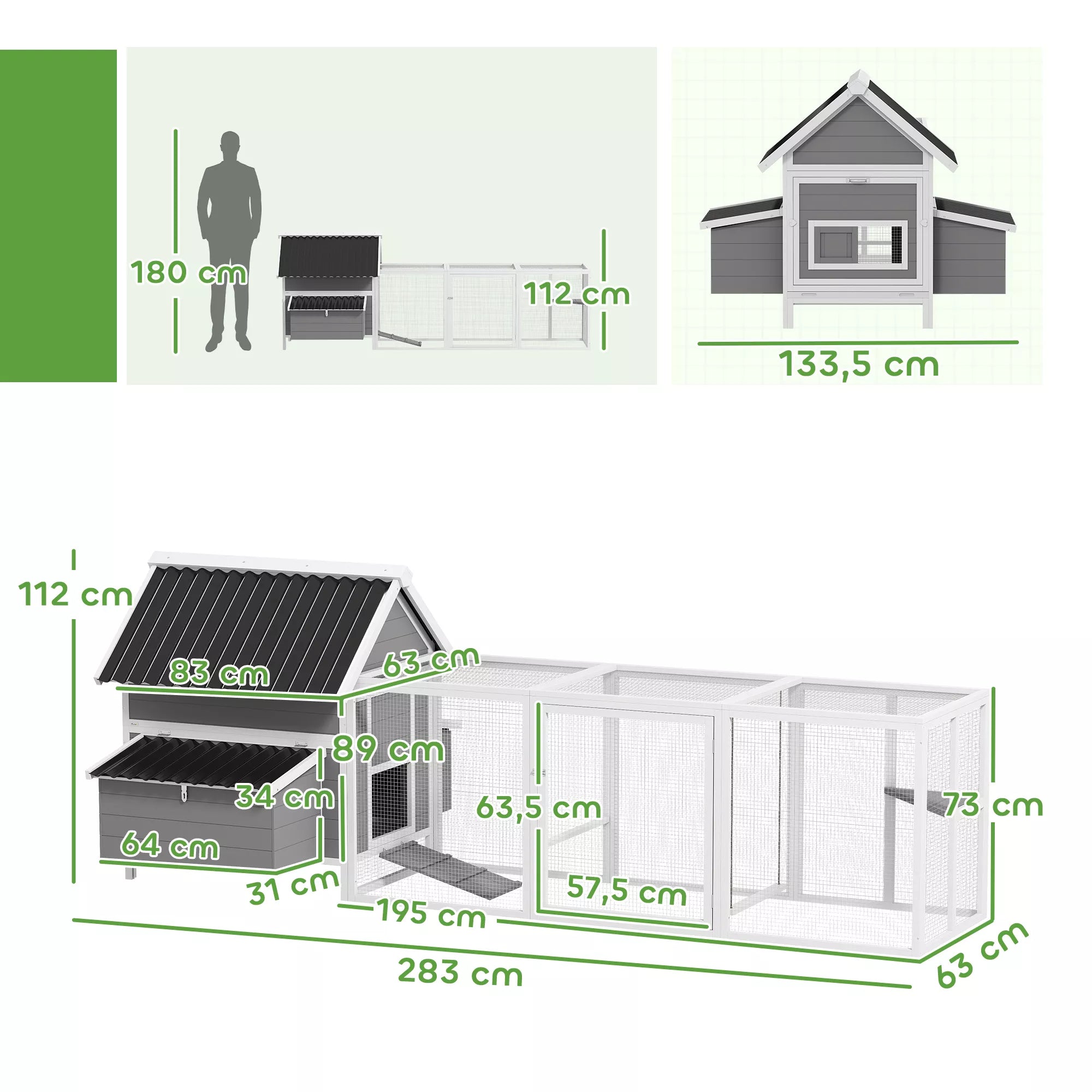 Didelis vištidė 7–10 vištoms, sėdynės, sūpynės, langai, lizdai, vielos tinklas, pilkos spalvos