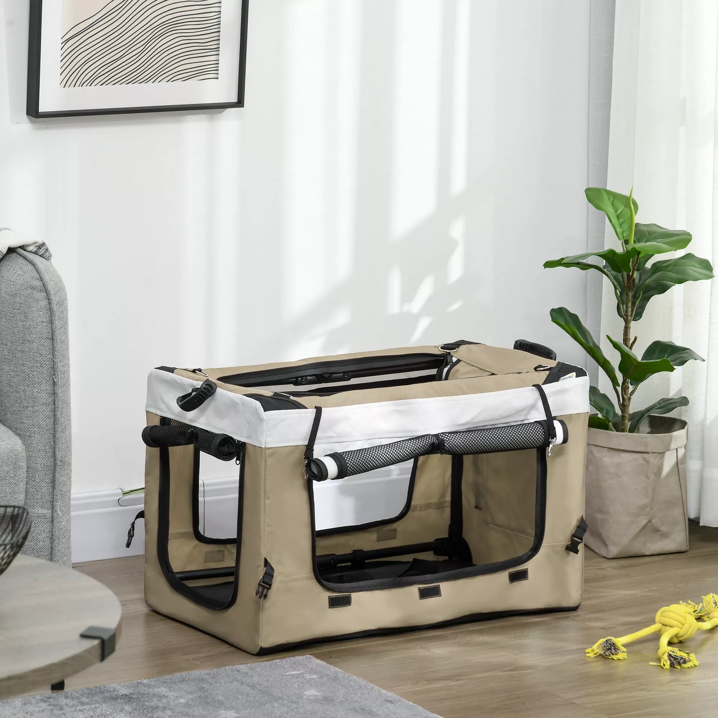 Suņu ratiņi mājdzīvniekiem, saliekami, ar noņemamu grozu, 81 x 58 x 97,5 cm, melni+haki+balti