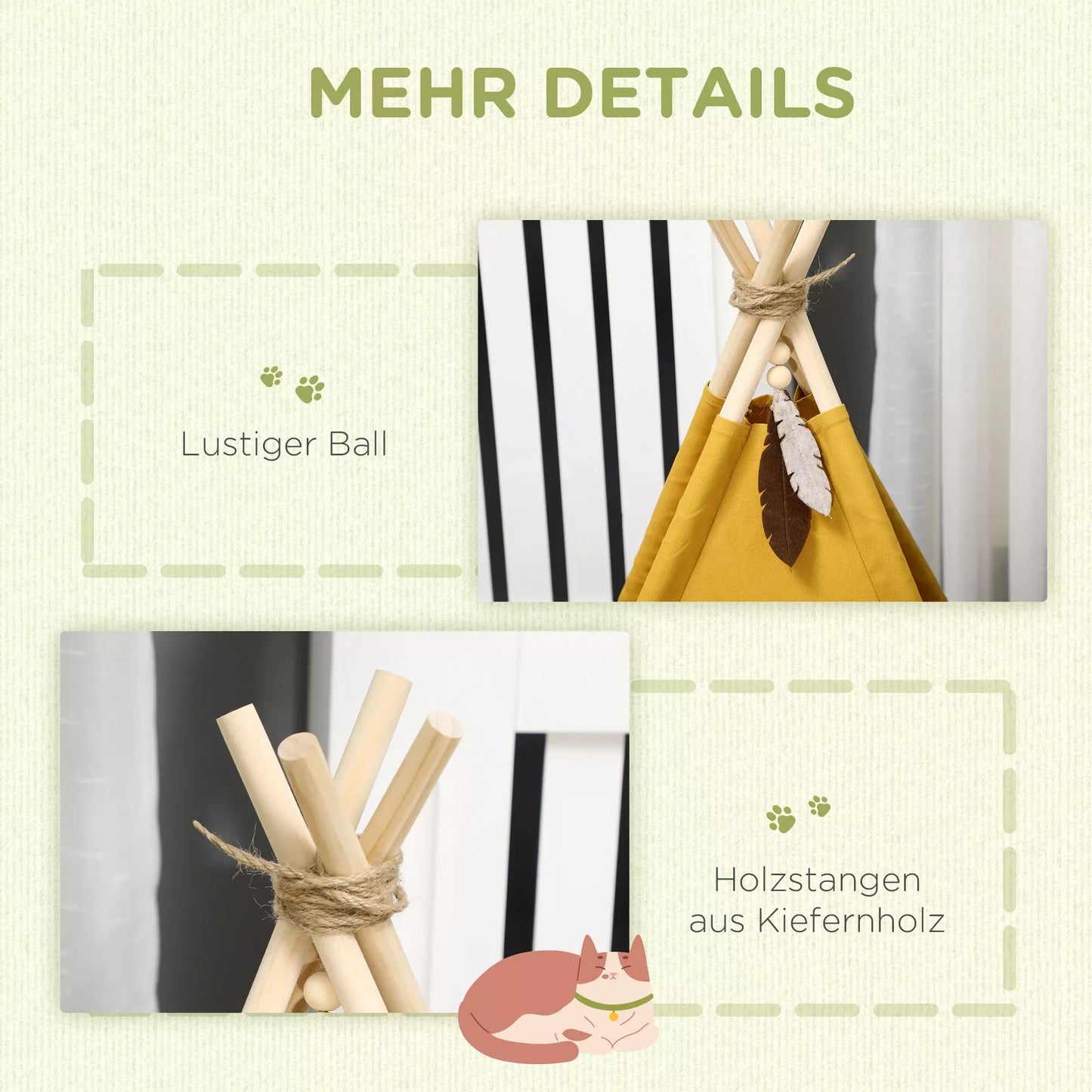 Mājdzīvnieku gulta, rotaļīga tipi dizaina, ar mīkstu guļampapīru un grīdas paklājiņu, suņiem un kaķiem, 60 x 60 x 76 cm